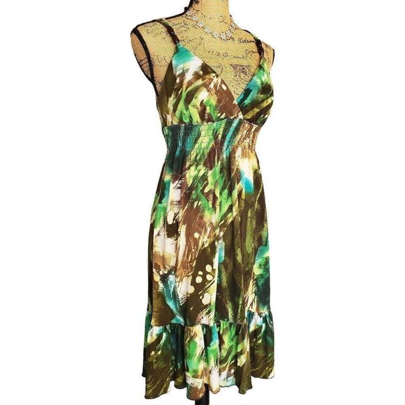Women's Halter Midi Dress Floral V-Neck Open Back Summer Dress Size 8 NWT - Picture 1 of 7